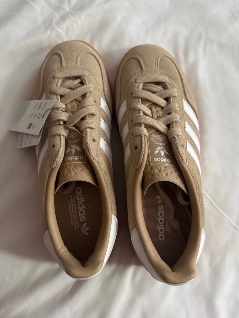 adidas Beige Suede Sneakers with White Stripes